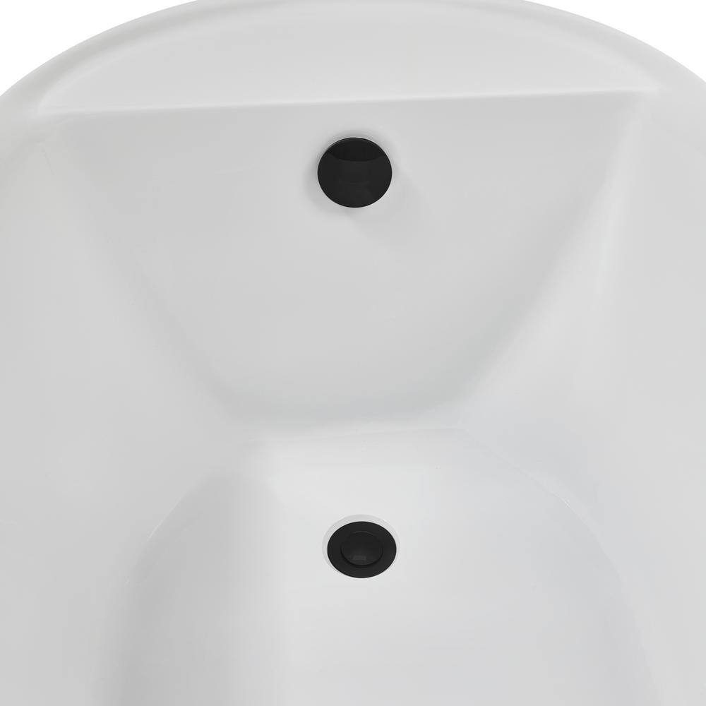59" Glossy White Acrylic Freestanding Soaking Bathtub with Matte Black Trim