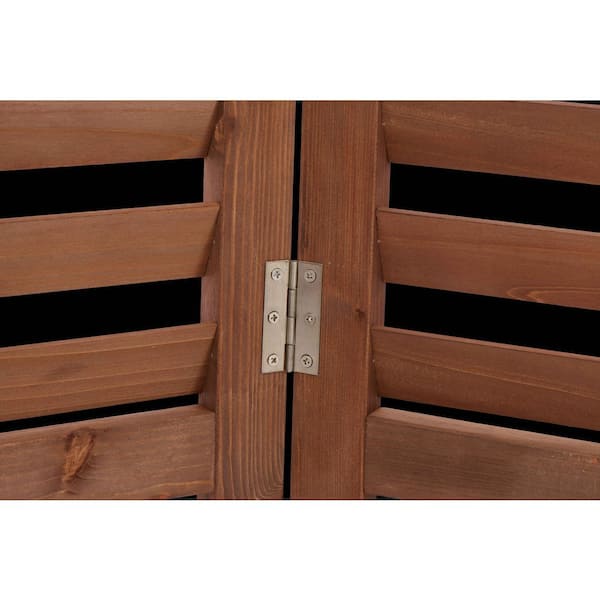 Unbranded - 32 in. W x 38 in. H 3-Panel Brown Outdoor Air Conditioner Fence Cover 3-Section Wooden Screen Outside Wood Privacy Fence