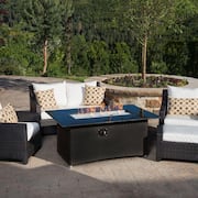 Deco 5-Piece Wicker Patio Fire Pit Conversation Set with Sunbrella Moroccan Cream Cushions