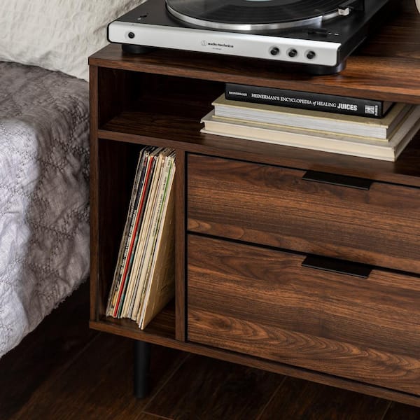 Modern Dark Walnut 2-Drawer 25 in. W Nightstand