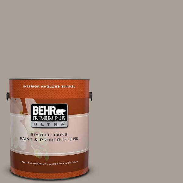 BEHR Premium Plus Ultra 1 gal. #PPU24-09 True Taupewood Hi-Gloss Enamel Interior Paint and Primer in One