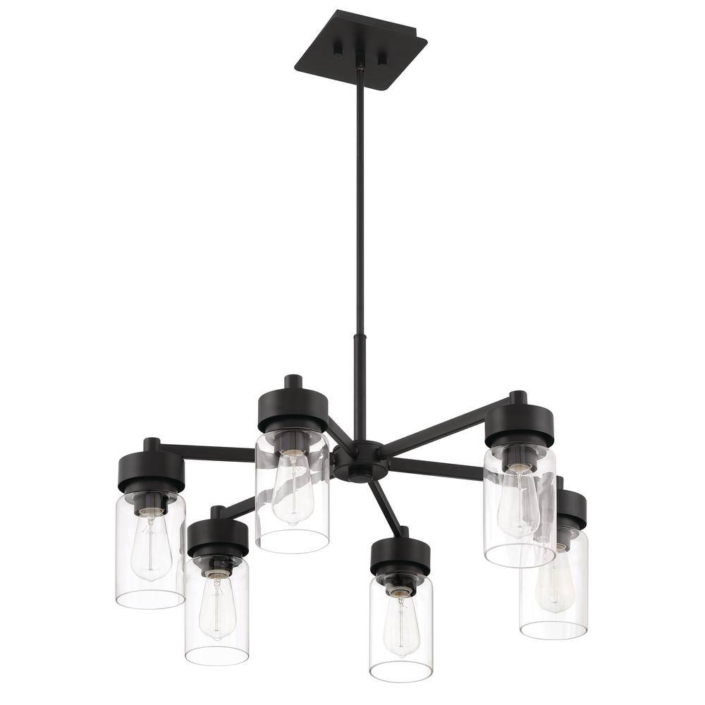 Midnight Steel 6-Light Outdoor Chandelier with Clear Glass Shades