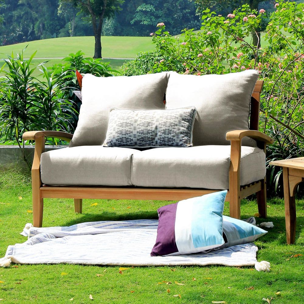 Cambridge Casual Torrey Teak Wood Outdoor Loveseat with Beige