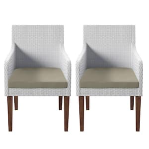 Cushioned Acacia Wood Outdoor Dining Chairs with Beige Cushions (Set of 2)