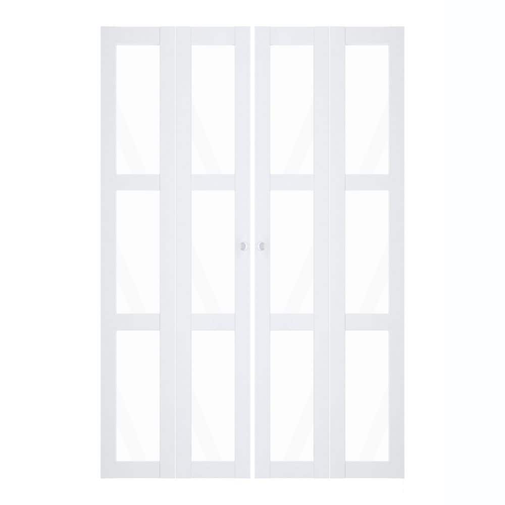 48 in. x 80 in. 3-Lite Clear glass, Solid Core, White PVC Covering, MDF, Interior Bi-Fold Door with All Hardware price history on PriceWatchPro