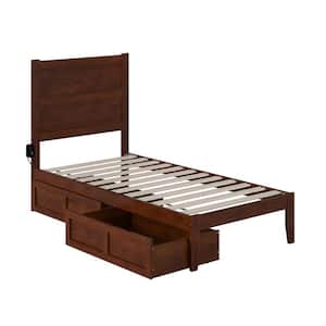 NoHo Walnut Twin Solid Wood Storage Platform Bed with 2 Drawers