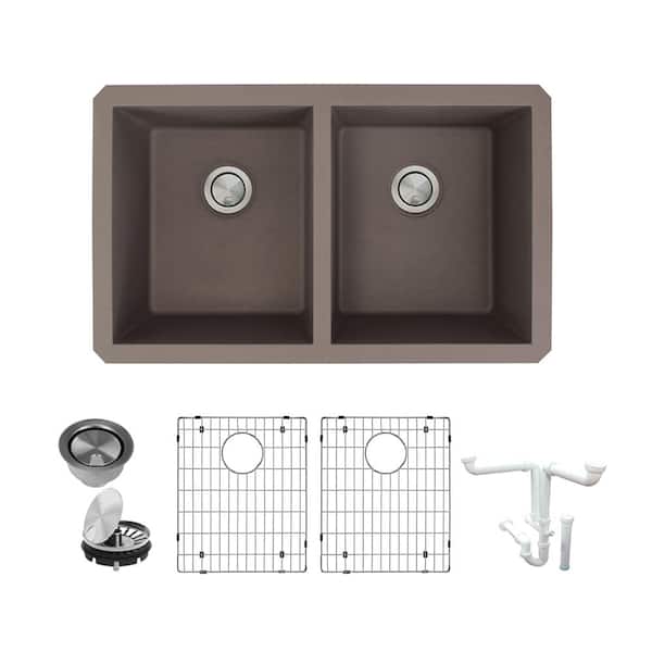 Transolid Radius All-in-One Undermount Granite 32 in. Equal Double Bowl Kitchen Sink in Espresso