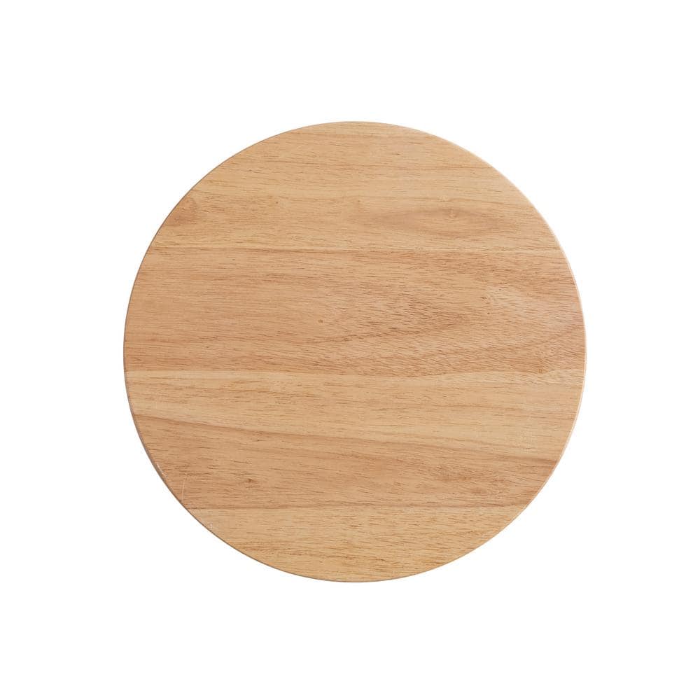 Natural Rubberwood Round Cheese and Cutting Board with Handles