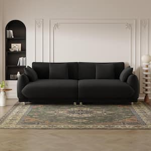 86.6 in. Wide Round Arm Teddy Creative Fabric Rectangle Modern Upholstered Sofa in Black