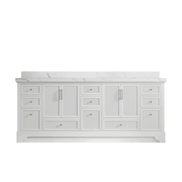 Willow Collections Alys 84 in. W x 22 in. D x 36 in. H Double Sink Bath Vanity in White with 2" Calacatta Laza Quartz Top