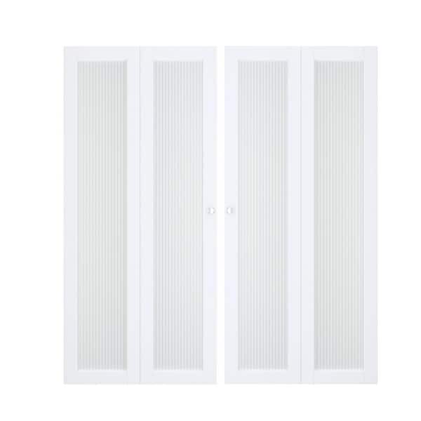 TENONER 72 in. x 80 in. (Double Doors) White MDF, Frosted Glass Single Glass Panel Bi-Fold Interior Door