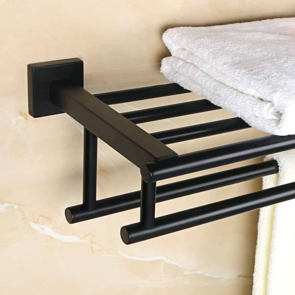 Matte Black Stainless Steel Wall-Mounted Double Towel Rack