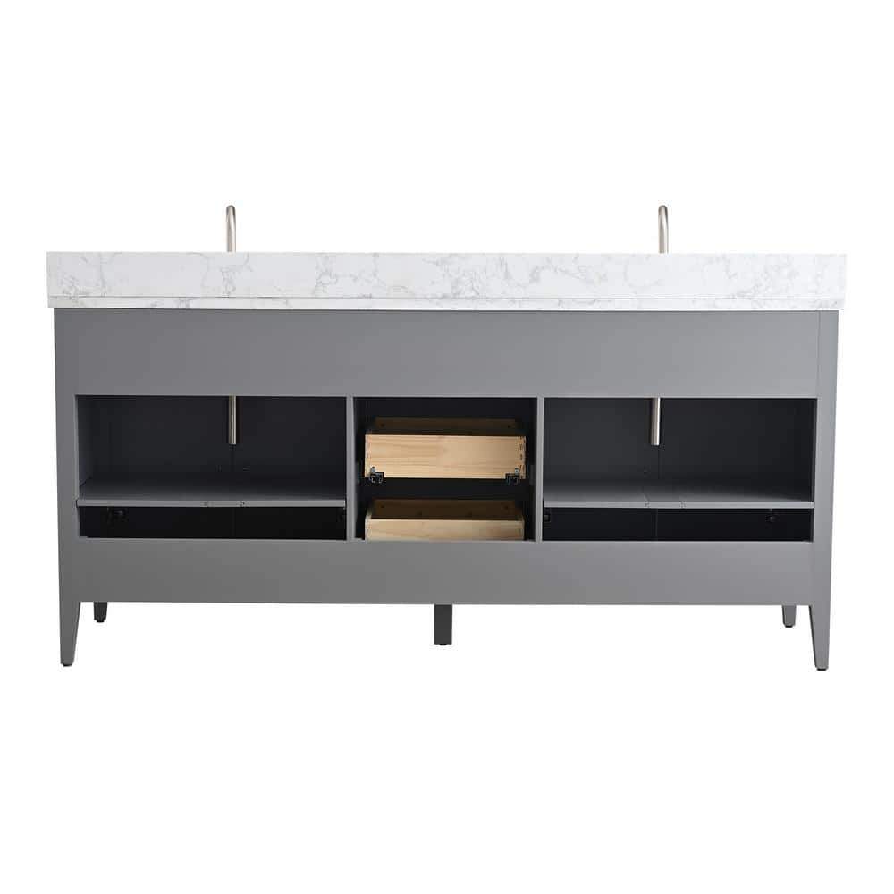 72'' Cashmere Gray Double Bathroom Vanity with Marble Top