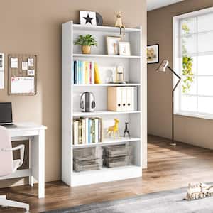 Earlimart 72 in. Modern Wood Tall Etagere Bookcase, White Bookshelf Organizer With 6-Tier Storage Shelf