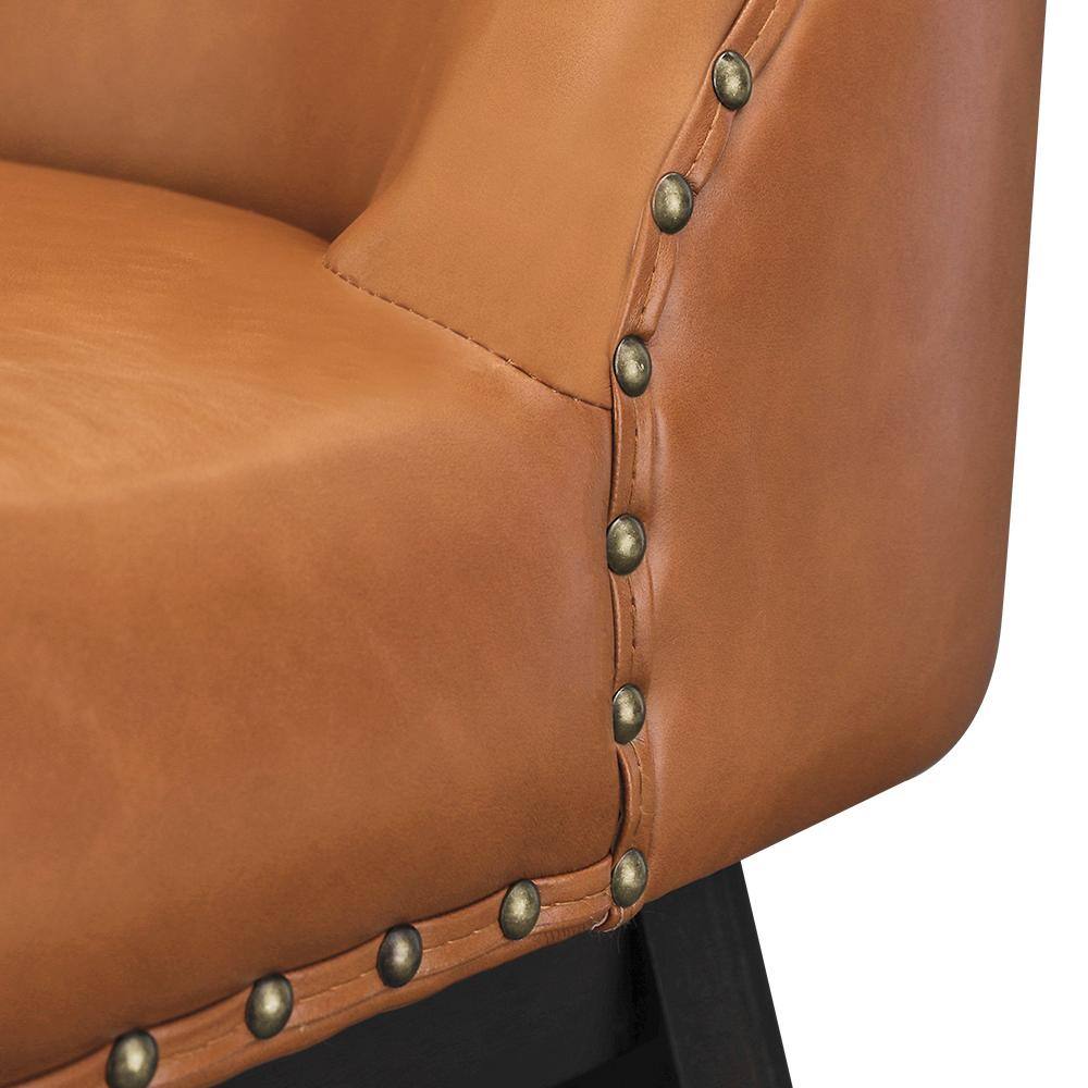 26 Inch Brown Faux Leather Swivel Counter Stools with Wood Legs