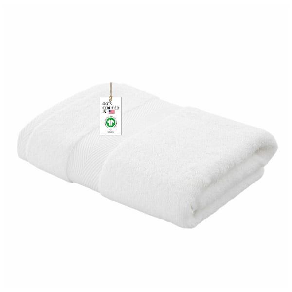 Delara Feather Touch Quick Dry 30 in. x 58 in. White Solid 100% Organic Cotton 650 GSM Single Bath Towel