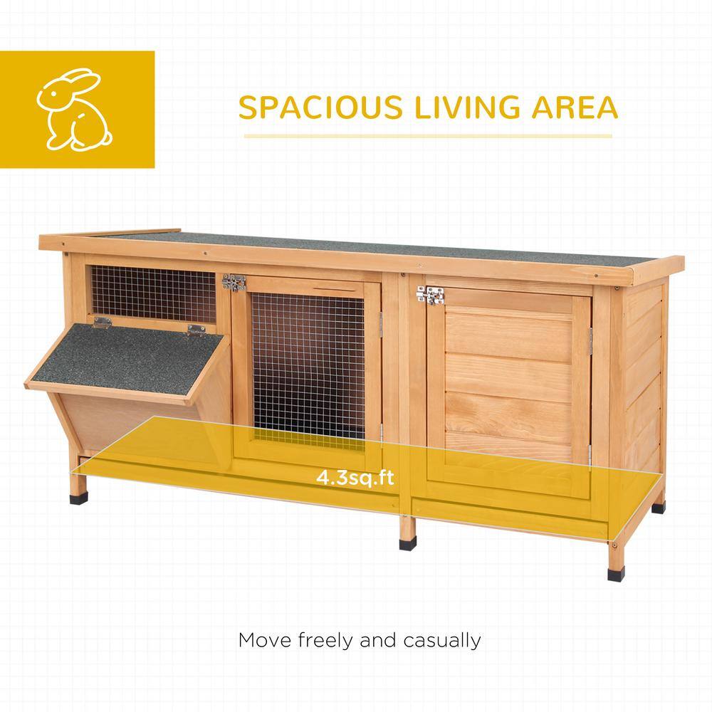 Natural Beige Wooden Rabbit Hutch with Waterproof Roof and Feeding Trough