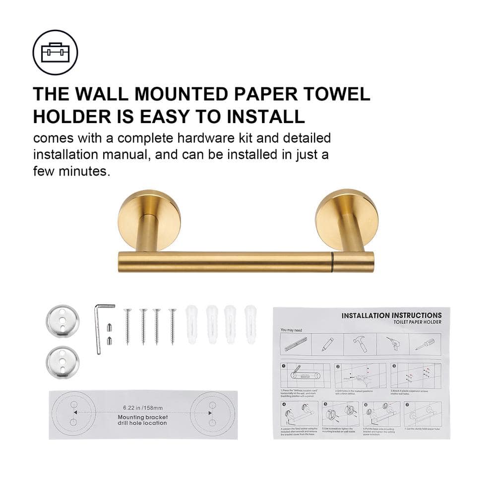 Brushed Gold Stainless Steel Wall Mounted Toilet Paper Holder