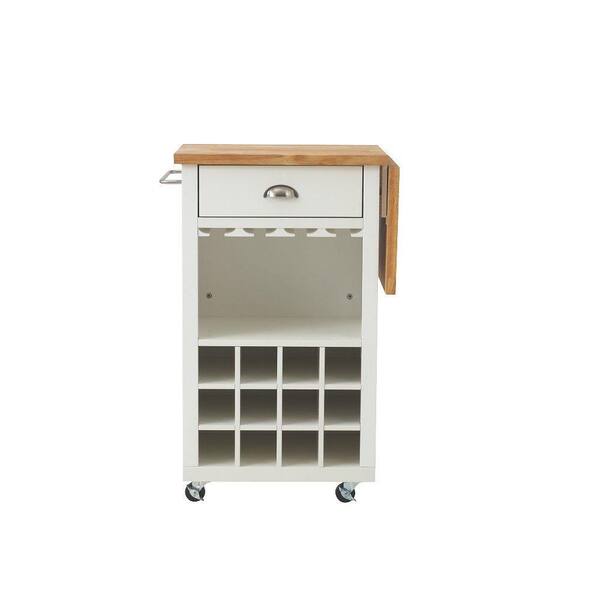 Unbranded Preston 32 in. W Natural Wood Top Kitchen Cart in White