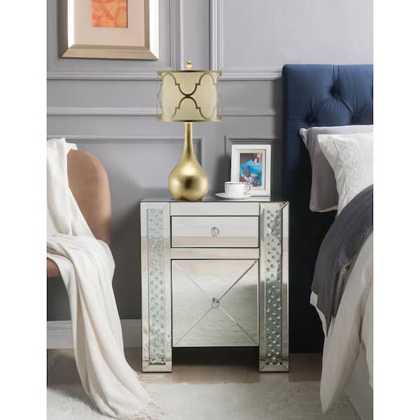 Acme Furniture Maisha Mirrored and Faux Crystals Nightstand