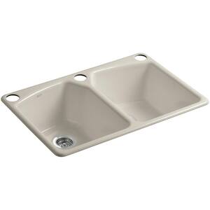 Tanager Undermount Cast-Iron 33 in. 3-Hole Double Bowl Kitchen Sink in Sandbar