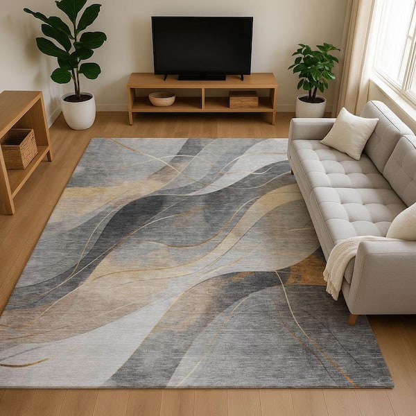 Mayfield Premium Machine Washable Abstract AMF1668 Gray 5 ft. x 7 ft. 6 in. Area Rug