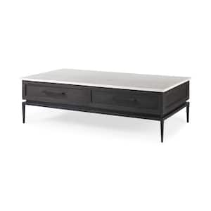 Mariana 30.5 in. Black, and White Rectangle Marble Coffee Table with Drawers, and Storage