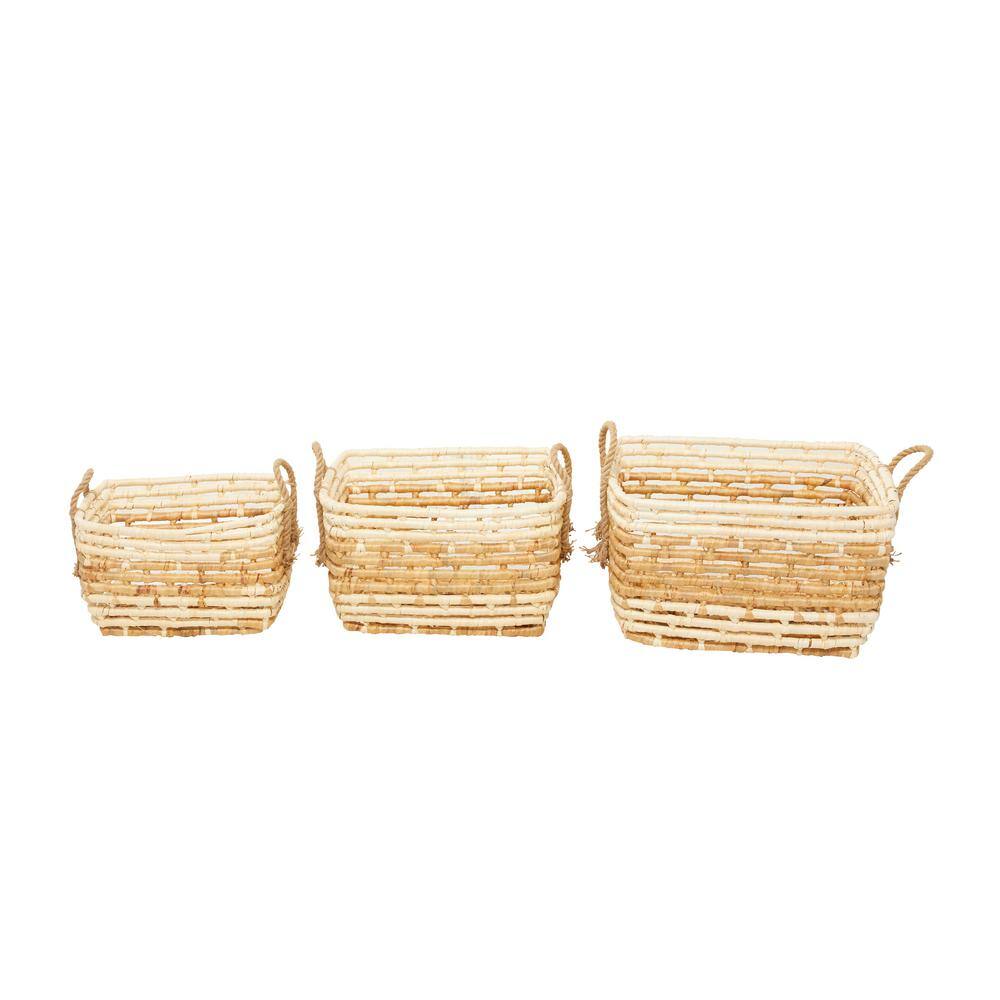 Natural Seagrass Rectangular Storage Baskets with Wooden Handles, Set of 3