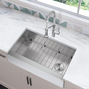 Professional 33 in. Farmhouse/Apron-Front Single Bowl 16 Gauge Stainless Steel Kitchen Sink with Accessories