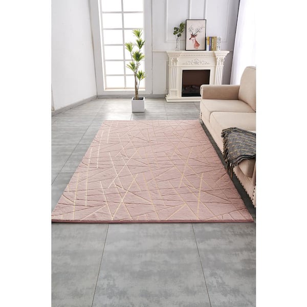 Lily Luxury Geometric Gilded 3 ft. x 5 ft. Pink Area Rug
