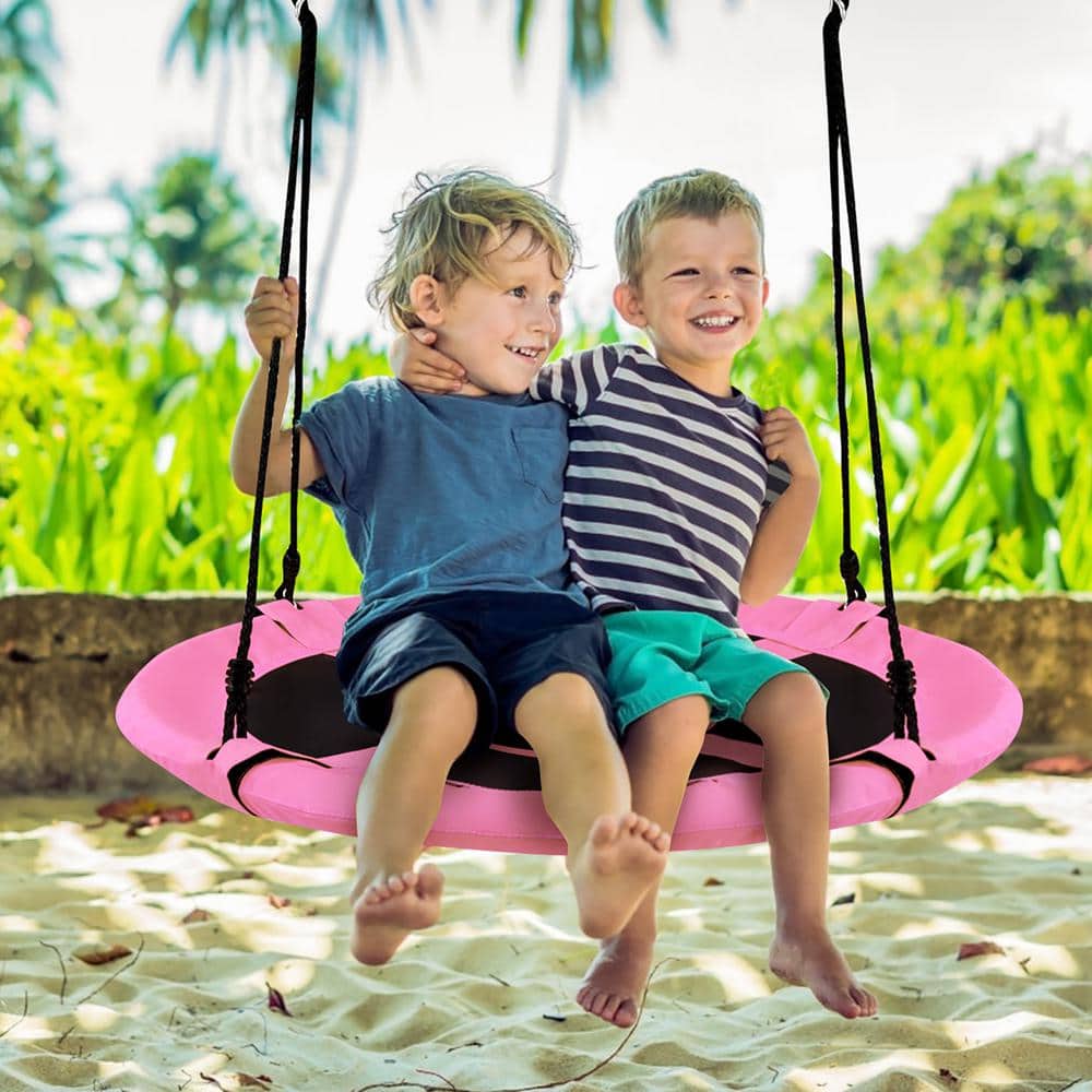Pink and Black 40'' Flying Saucer Tree Swing with Steel Frame