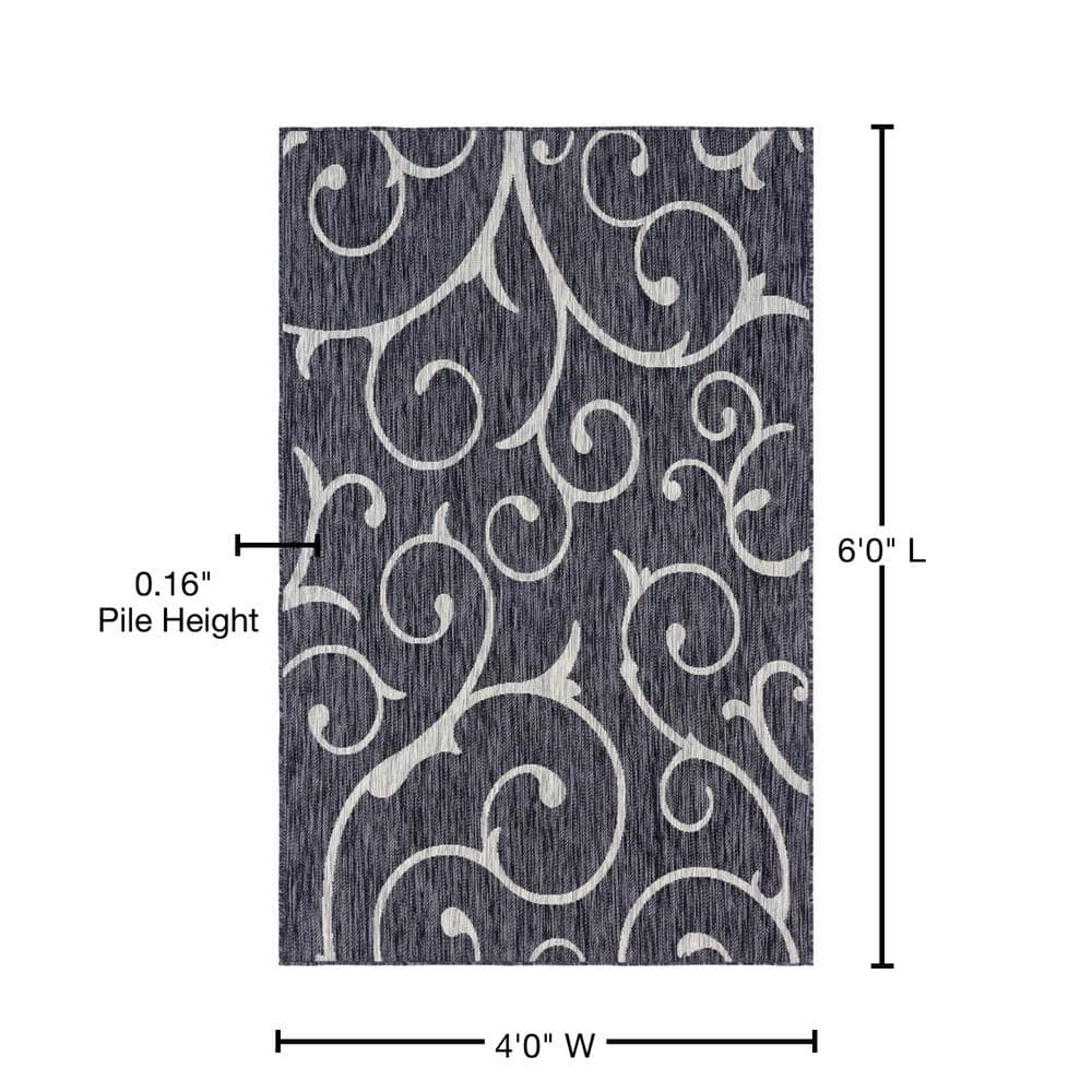 Charcoal Gray Easy-Care Synthetic 4' x 6' Outdoor Rug
