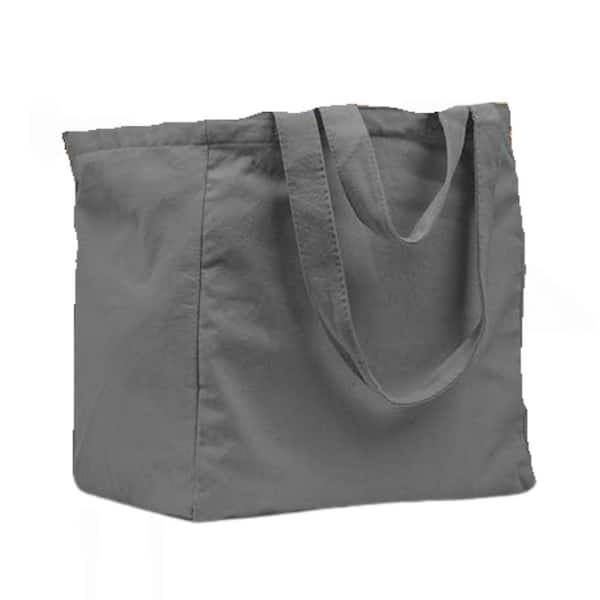 Adrinfly Grey Canvas Reusable Grocery Bag with Real Pockets, Long Shoulder Strap, Short Handle, Heavy Duty, Washable (Set of 3)