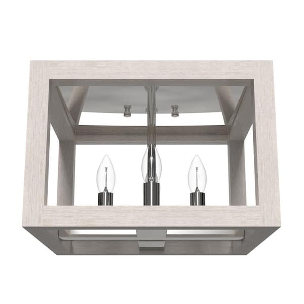 Squire Manor 12.25 in. 4-Light Distressed White Flush Mount