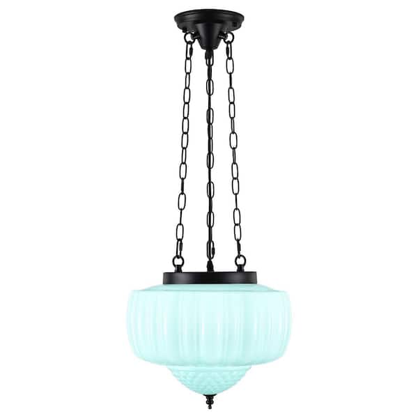 12 -Watt 1 Light Light Green Schoolhouse Pendant Light with Mint Green Glass Shade For Bedroom,No Bulbs Included