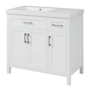 36 in. W x 18.1 in. D x 35.5 in. H Single Sink Bath Vanity in White with White Resin Top, Two Drawers and Three Doors