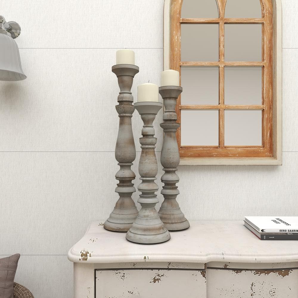 Rustic Elegance Tall Wooden Candle Lantern, 23" Antique Finish
