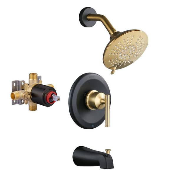 Single-Handle 5-Spray Tub and Shower Faucet 1.8 GPM with Stops in. Black and Gold with Valve Included