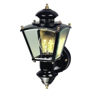 Charleston Black 150-Degree Farmhouse Outdoor 1-Light Wall Sconce with Clear Glass Shade