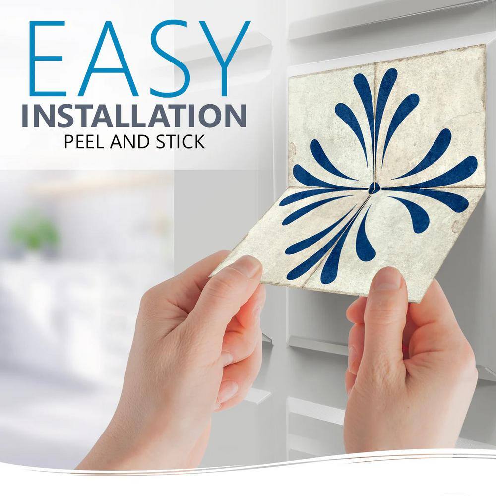 Dark Blue and Cream Vinyl Peel and Stick Tile Stickers, 12x12 Inch