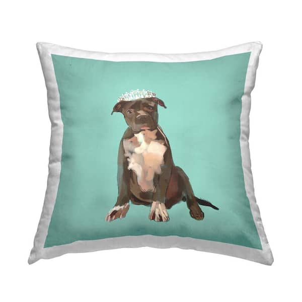 Stupell Industries Pit Bull in Tiara Blue Print Polyester 18 in. x 18 in. Throw Pillow