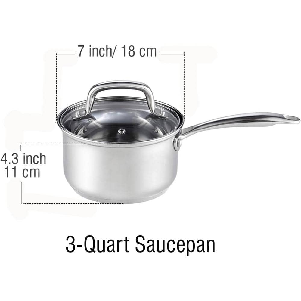 3-Quart Stainless Steel Saucepan with Glass Lid