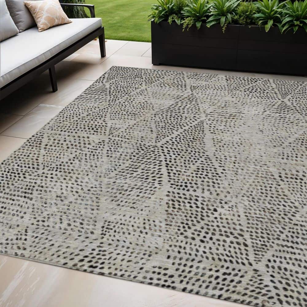 Gray, Beige, Black 5 ft. x 8 ft.  Woven Geometric Polyester Rectangle Indoor / Outdoor Area Rug price history on PriceWatchPro
