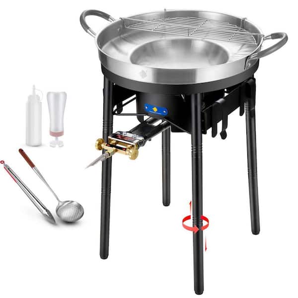 23 in. Concave Comal Set with 100,000BTU Portable Propane Grill Burner, Stainless Steel Griddle Fryer, Discada Kit