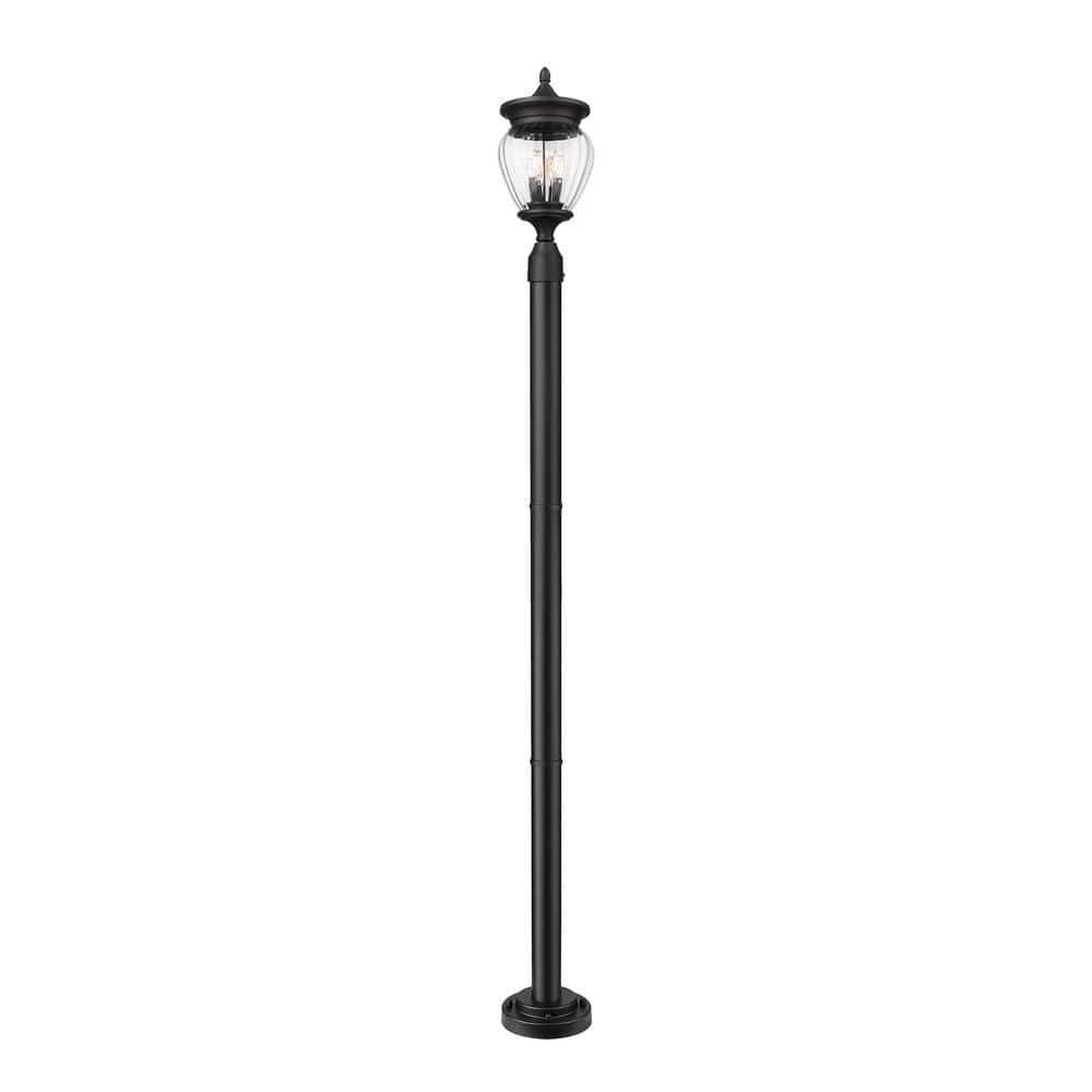 Davina 3-Light Black Aluminum Hardwired Outdoor Marine Grade Post-Light Set