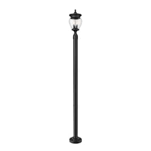 Davina 3-Light Black Aluminum Hardwired Outdoor Marine Grade Post-Light Set with no bulbs included