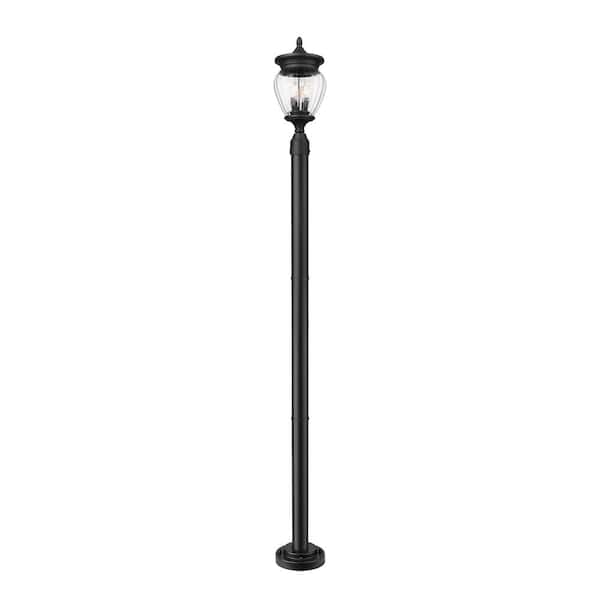 Davina 3-Light Black Aluminum Hardwired Outdoor Marine Grade Post-Light Set with no bulbs included