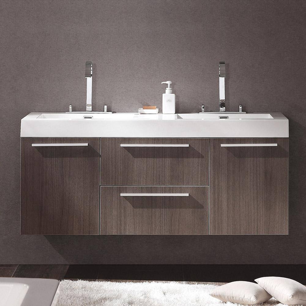 Gray Oak 54" Wall-Mount Double Sink Vanity with Acrylic Top