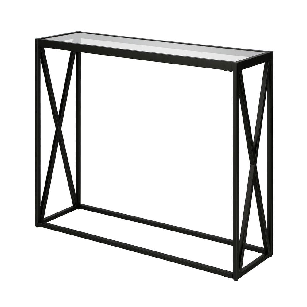 Arlo 30" Blackened Bronze Metal and Glass Console Table with Storage