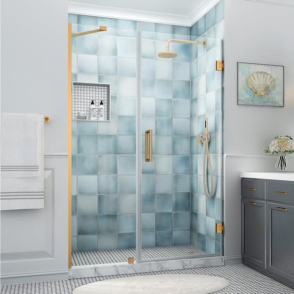 Aston Belmore XL 53.25 - 54.25 in. W x 80 in. H Frameless Hinged Shower Door with Clear StarCast Glass in Brushed Gold